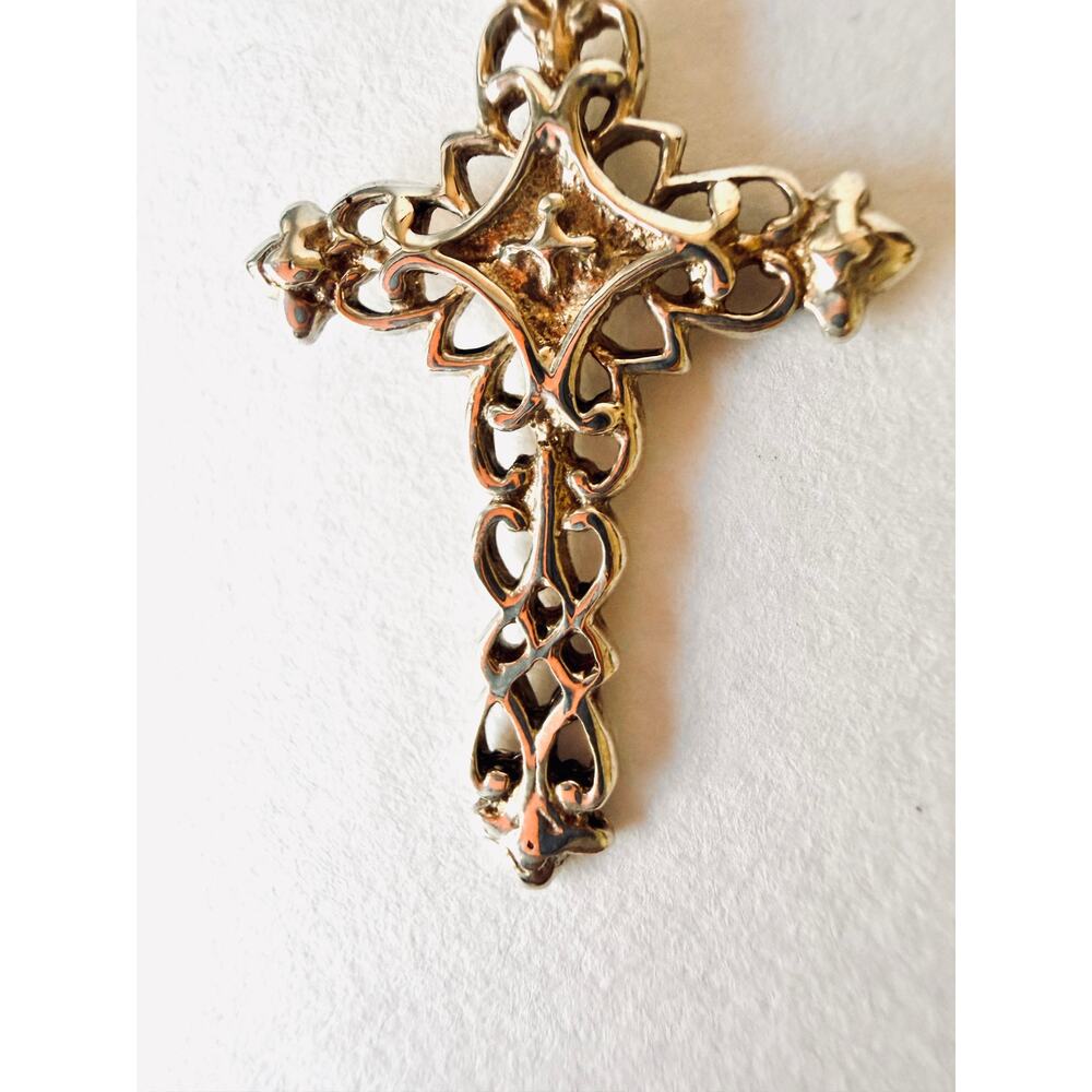 Vintage Style Sterling Silver Filigree Cross Pendant Gothic Openwork 925 - Picture 4 of 9